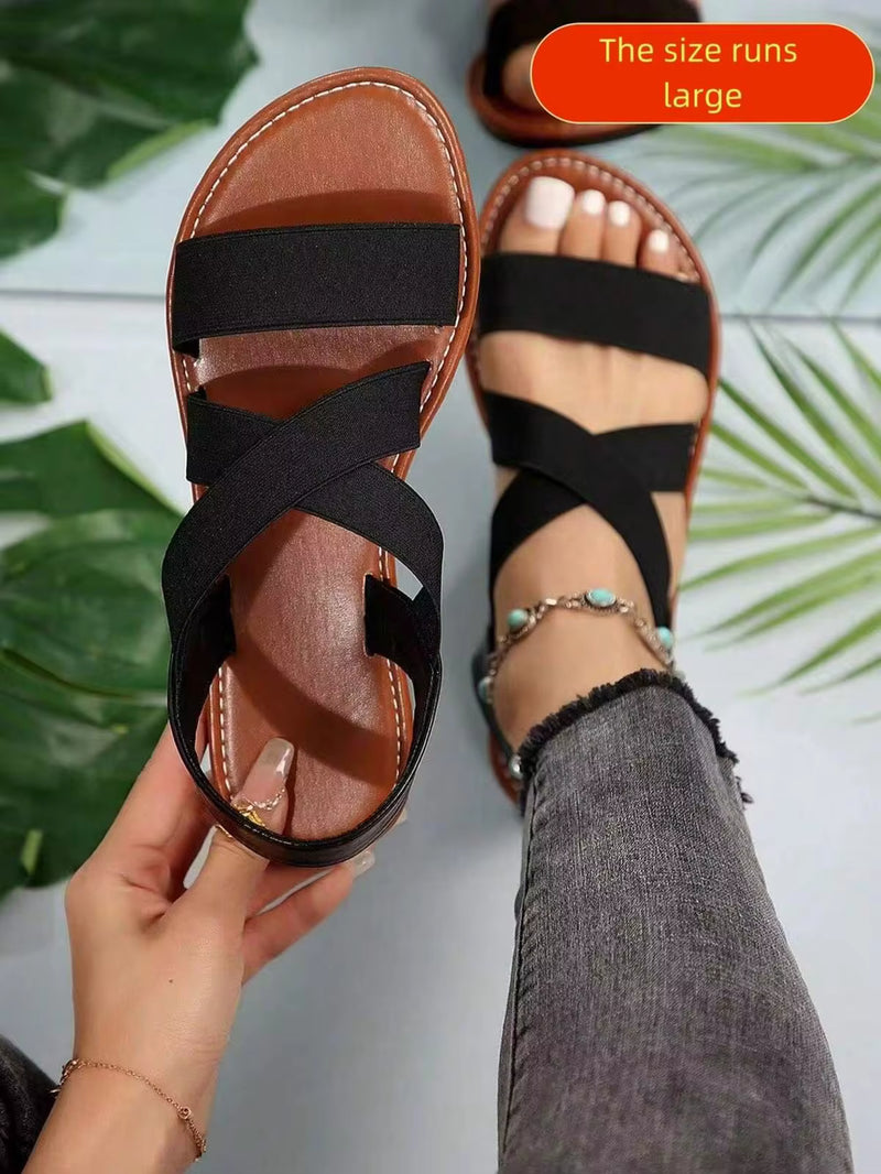 Women's Casual Cross Elastic Comfortable Walking Sandals, Beach Sandals, Vacation Sandals, Workplace Casual Women's Flat Sandals,Summer Shoes